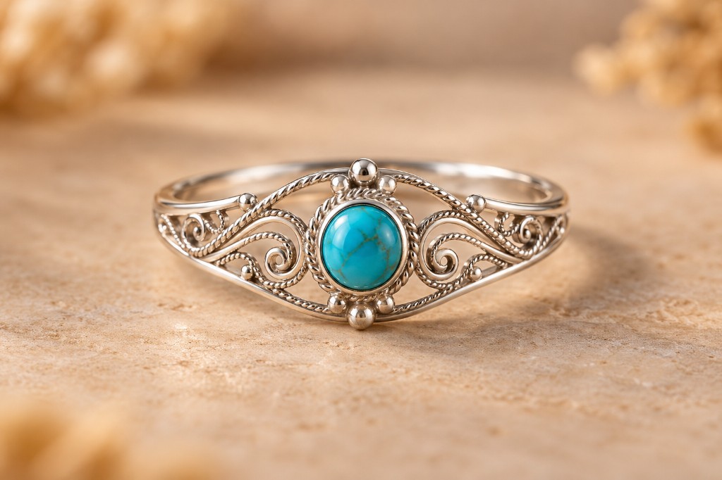 Anillo Turquesa en plata 950, fotografía de estudio