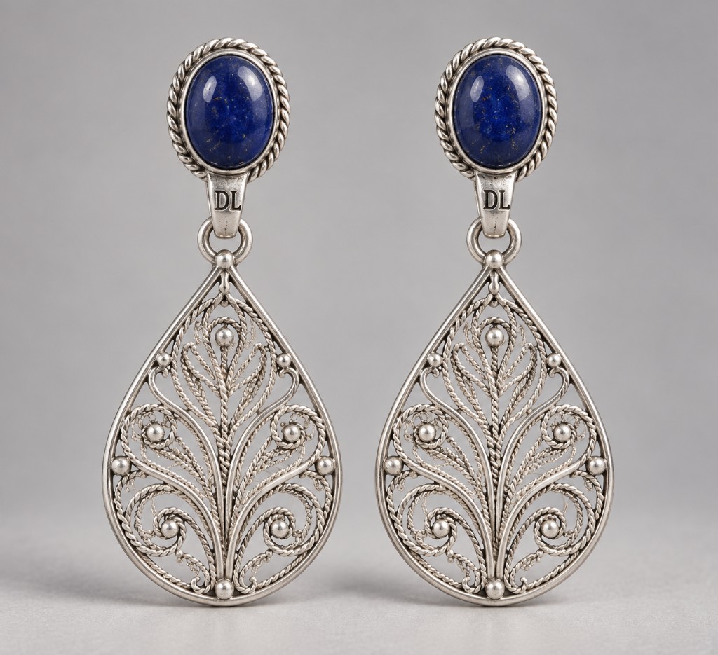 Aretes Qori en plata 950, fotografía de estudio
