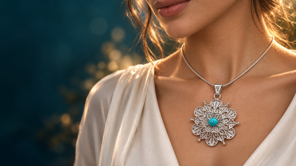 Collar Killa de filigrana con turquesa, lucido en cuello